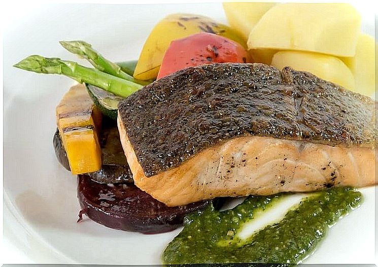 plate of salmon to lower triglycerides