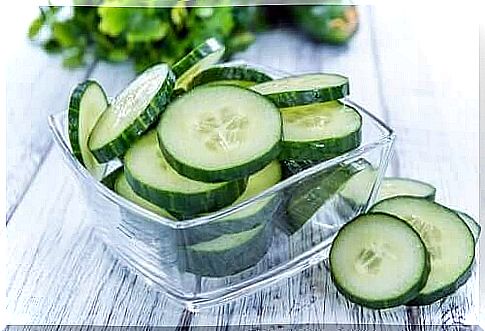 Cucumber slices in a bowl