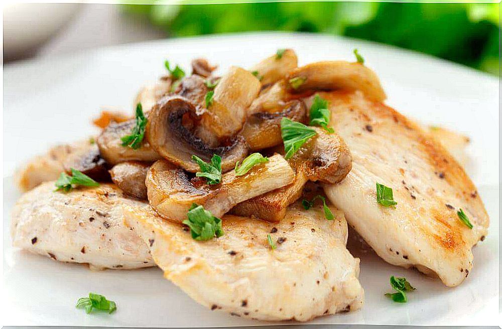 Recipe for gratinated chicken with mushrooms