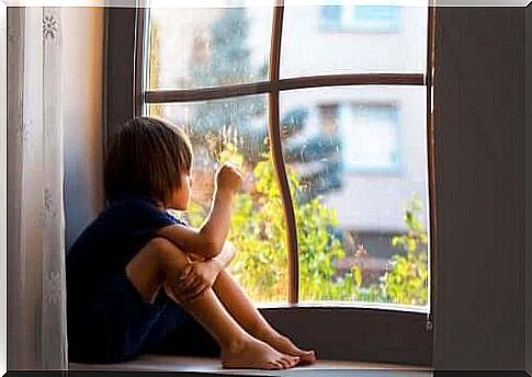 A child looks out the window